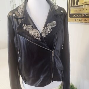 PrettyLittleThing Black Leather Jacket with Silver Embellishments